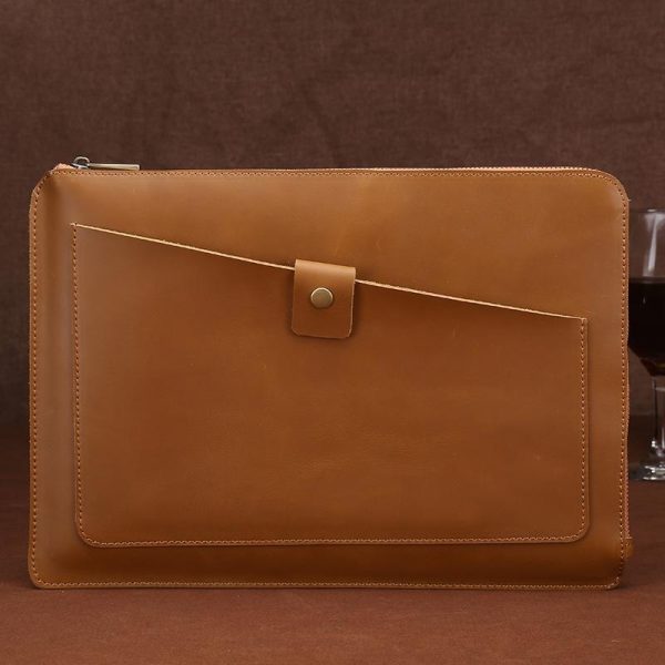Premium Leather Business Laptop Bag With Zipper - Universal Fit - Brown - Image 10