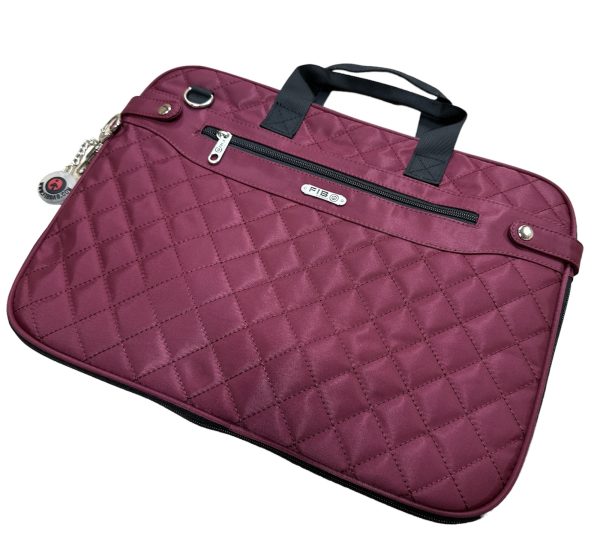 RFID Quilted Taslon Laptop Bag Sleeve Computer Travel w/ Tablet Holder - Marsala - Image 2