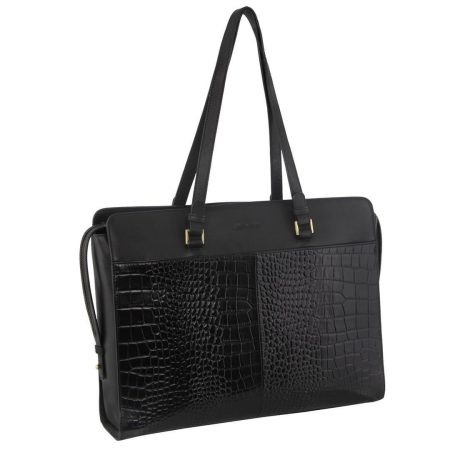 Pierre Cardin Unisex Croc-Embossed Leather Business 15" Laptop Computer Bag - Black