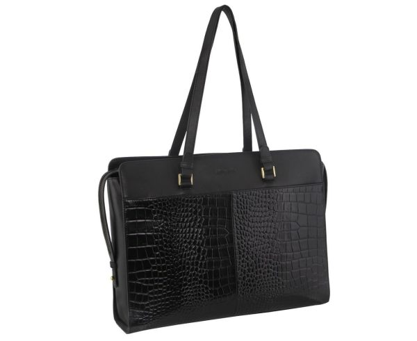 Pierre Cardin Unisex Croc-Embossed Leather Business 15" Laptop Computer Bag - Black - Image 2