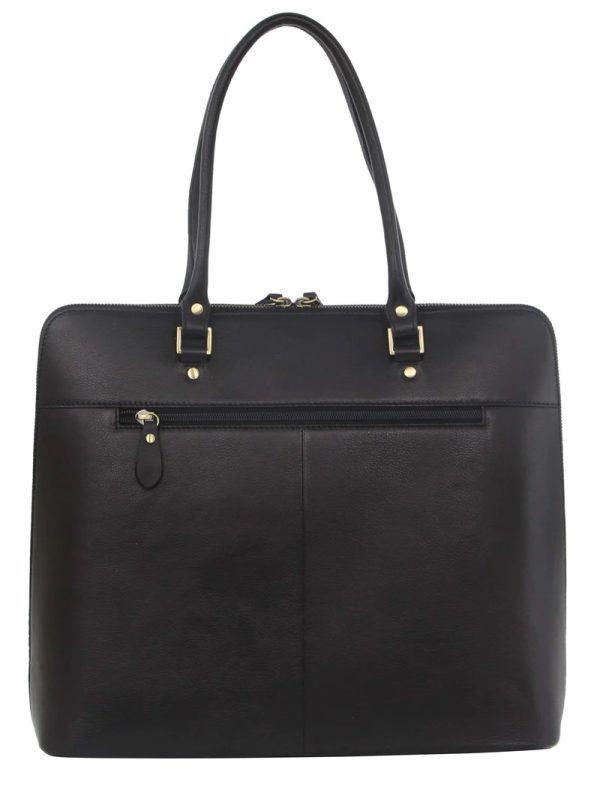 Pierre Cardin Unisex Structured Italian Leather 15" Laptop Computer Bag - Black - Image 2