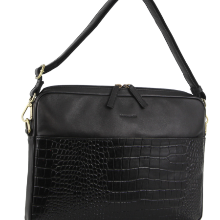 Pierre Cardin Croc-Embossed Leather Business 15" Laptop Computer Bag - Black