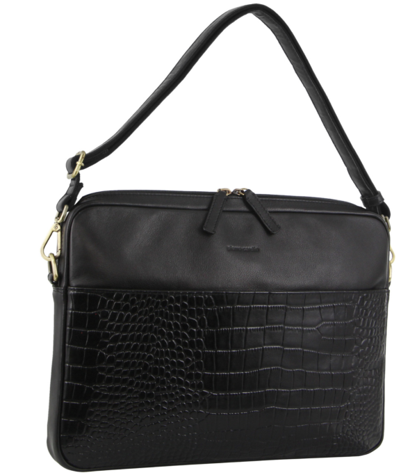 Pierre Cardin Croc-Embossed Leather Business 15" Laptop Computer Bag - Black - Image 2
