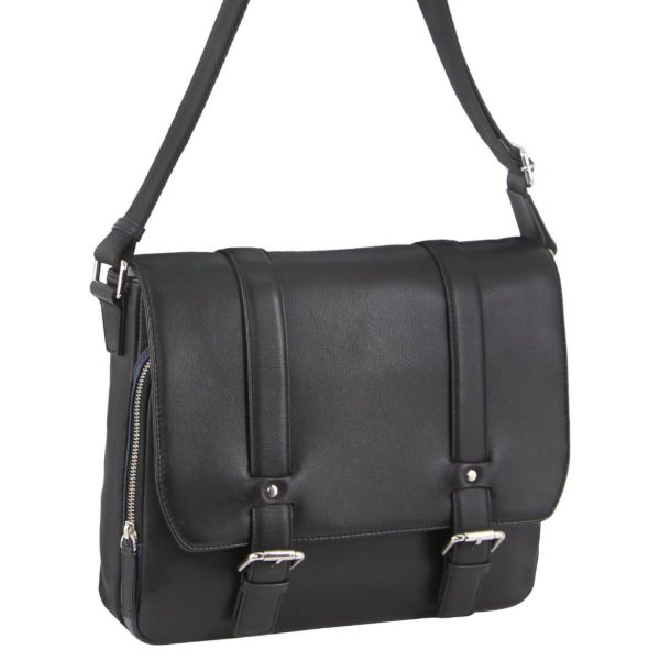 Pierre Cardin Pebbled Leather 13" Laptop Computer Bag Overnight Satchel - Black - Image 2