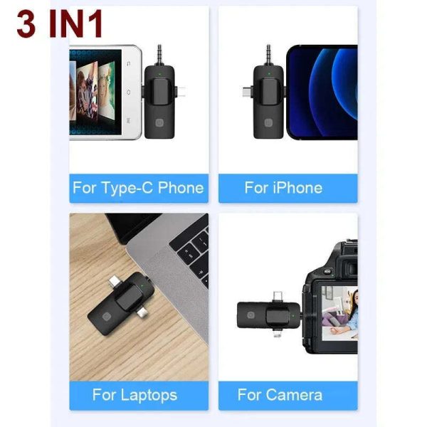 Hridz K31 Wireless Mini Microphone 3 in 1 for iOS, Android, Camera Smartphone DSLR Desktop Laptop - Image 2