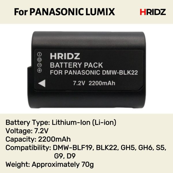 Hridz BLK22 Battery for Panasonic DMW-BLK22 and Panasonic Lumix - Image 2
