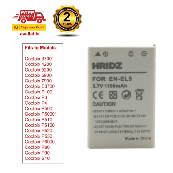 HRIDZ EN-EL5 Battery for Nikon Coolpix 3700 4200 5200 5900 7900 E3700 P5000 - Image 2