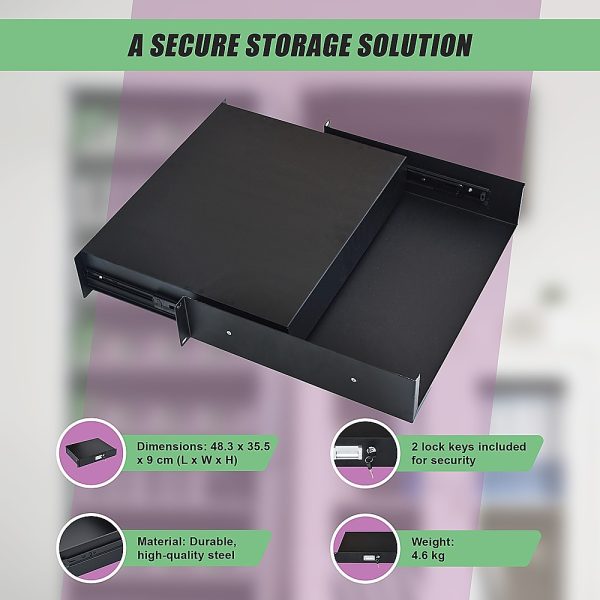 19" Rack Mount 2U Steel Plate DJ Drawer Equipment Cabinet Locking Lockable - Image 9