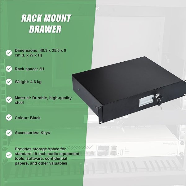 19" Rack Mount 2U Steel Plate DJ Drawer Equipment Cabinet Locking Lockable - Image 10
