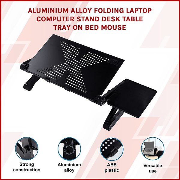Aluminium Alloy Folding Laptop Computer Stand Desk Table Tray On Bed Mouse - Image 3