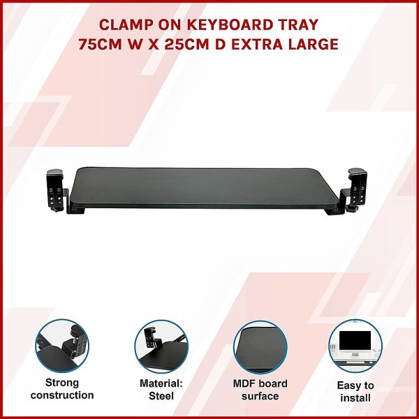 Clamp On Keyboard Tray 75cm W x 25cm D Extra Large - Image 3