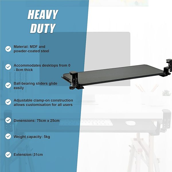 Clamp On Keyboard Tray 75cm W x 25cm D Extra Large - Image 9