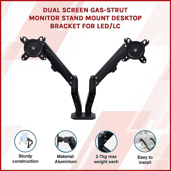 Dual Screen Gas-strut Monitor Stand Mount Desktop Bracket for LED/LC - Image 3