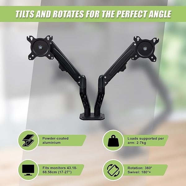 Dual Screen Gas-strut Monitor Stand Mount Desktop Bracket for LED/LC - Image 8