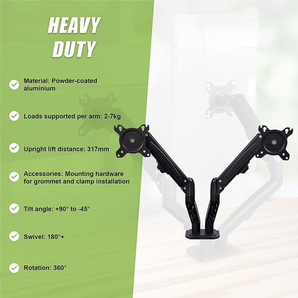 Dual Screen Gas-strut Monitor Stand Mount Desktop Bracket for LED/LC - Image 9