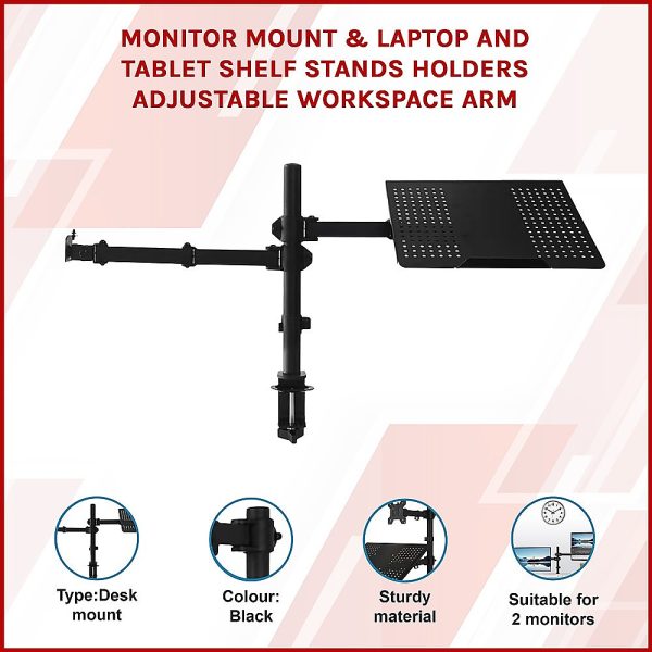 Monitor Mount & Laptop and Tablet Shelf Stands Holders Adjustable Workspace Arm - Image 3