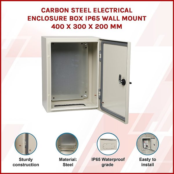 Carbon Steel Electrical Enclosure Box IP65 Wall Mount 400 x 300 x 200 mm - Image 3
