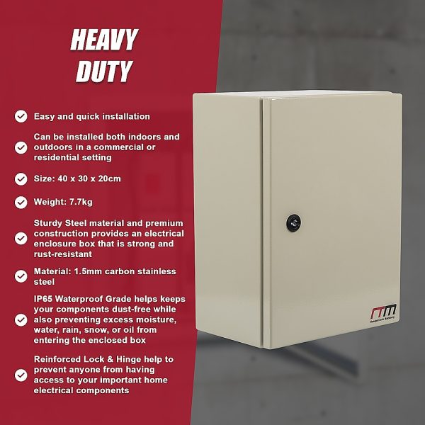 Carbon Steel Electrical Enclosure Box IP65 Wall Mount 400 x 300 x 200 mm - Image 13