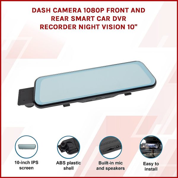 Dash Camera 1080P Front and Rear Smart Car DVR Recorder Night Vision 10" - Image 3