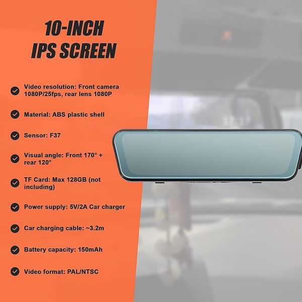 Dash Camera 1080P Front and Rear Smart Car DVR Recorder Night Vision 10" - Image 12