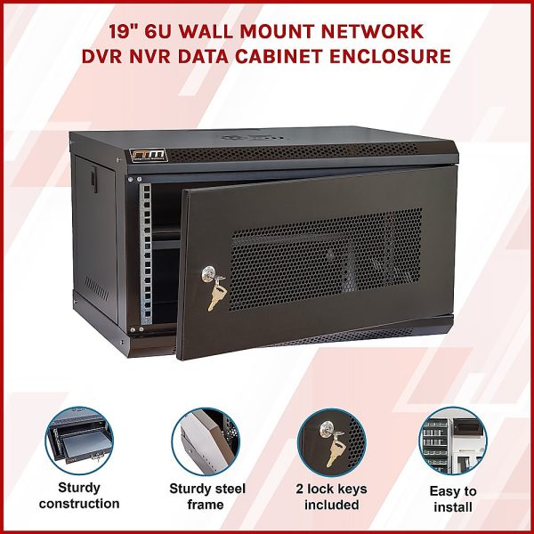 19" 6U Wall Mount Network DVR NVR Data Cabinet Enclosure - Image 3