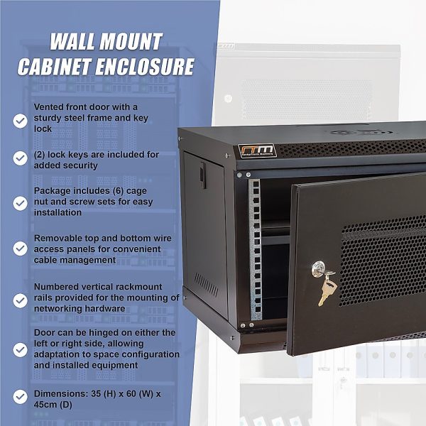 19" 6U Wall Mount Network DVR NVR Data Cabinet Enclosure - Image 10