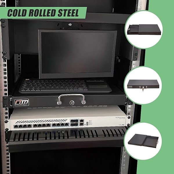 1U Locking Rack Mount Drawer Secure Steel Storage for 19" Network Server - Image 7