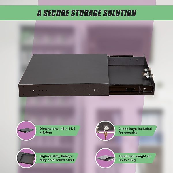 1U Locking Rack Mount Drawer Secure Steel Storage for 19" Network Server - Image 8