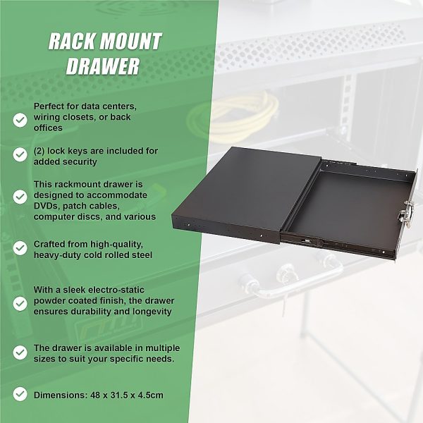 1U Locking Rack Mount Drawer Secure Steel Storage for 19" Network Server - Image 9