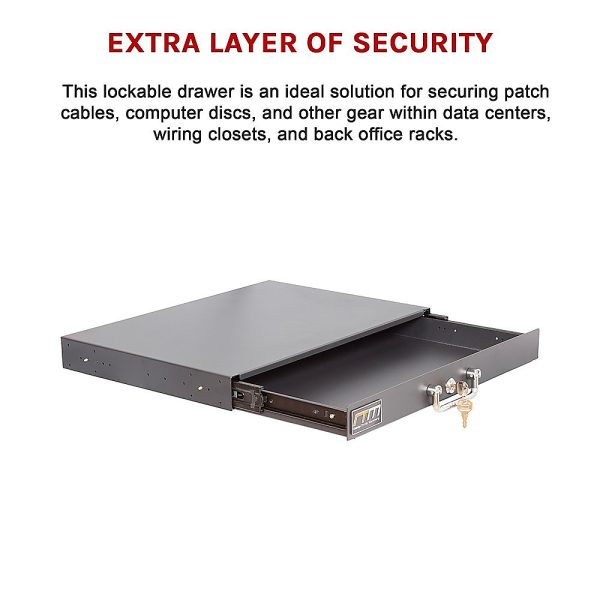 1U Locking Rack Mount Drawer Secure Steel Storage for 19" Network Server - Image 10