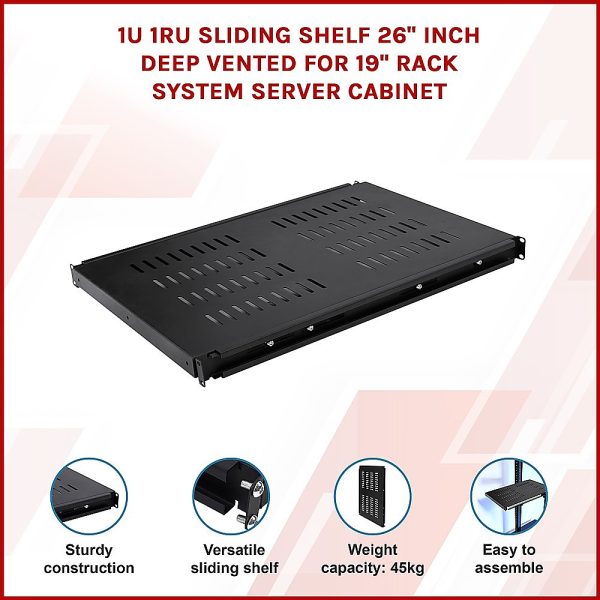 1U 1RU Sliding Shelf 26" Inch Deep Vented for 19" Rack System Server Cabinet - Image 3