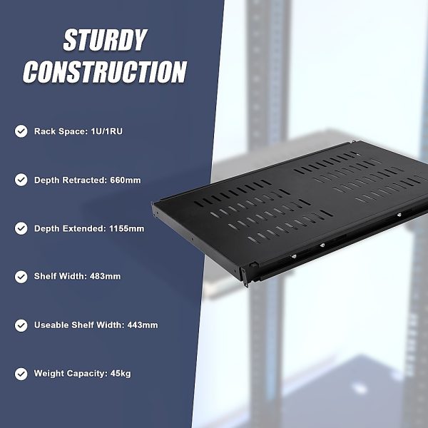 1U 1RU Sliding Shelf 26" Inch Deep Vented for 19" Rack System Server Cabinet - Image 12