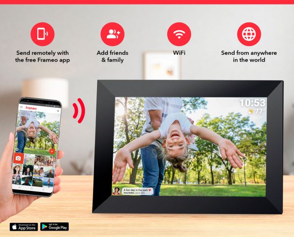 Black 32GB Storage 10-Inch WiFi Digital Photo Frame | HD Display + Remote Photo/Video Sharing via App | - Image 2