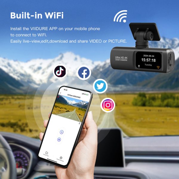 New 4K Car Dash Cam – Front and Rear Dual Recording, Wi-Fi Connectivity, GPS Tracking, 1080P + 4K Resolution - Image 3