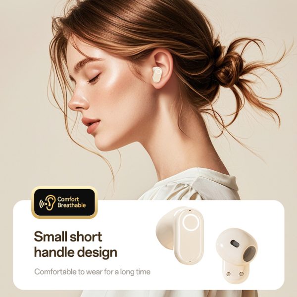 Beige M84 Short Handle Plated In-Ear Bluetooth Earphones - Noise-Cancelling, Wireless, Retro Minimalist Design - Image 2