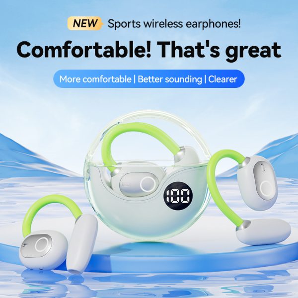 Black M80 Transparent OWS Over-Ear Bluetooth Earphones - Wireless, Clear Sound, Stylish Design - Image 2