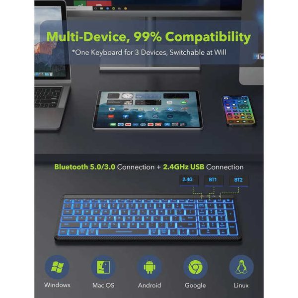 Ultra-Thin Wireless Backlit Keyboard & Mouse Combo - Rechargeable, Multi-Device Bluetooth for Mac, Windows, iOS - Image 2