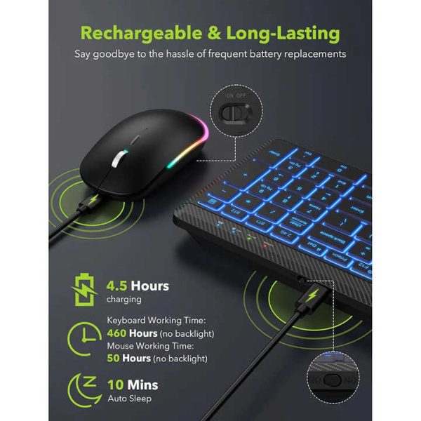 Ultra-Thin Wireless Backlit Keyboard & Mouse Combo - Rechargeable, Multi-Device Bluetooth for Mac, Windows, iOS - Image 4