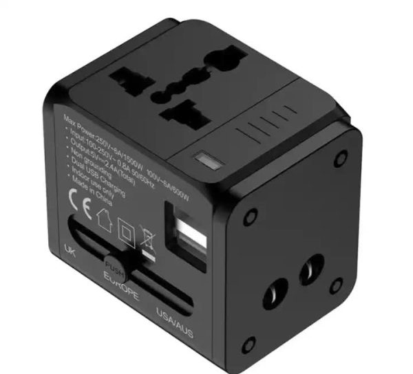 Dual USB Global Travel Adapter with 2.4A Current – Universal Plug Socket, Multi-Function Travel Power Adapter for Worldwide Use - Image 3
