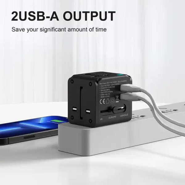 Dual USB Global Travel Adapter with 2.4A Current – Universal Plug Socket, Multi-Function Travel Power Adapter for Worldwide Use - Image 5