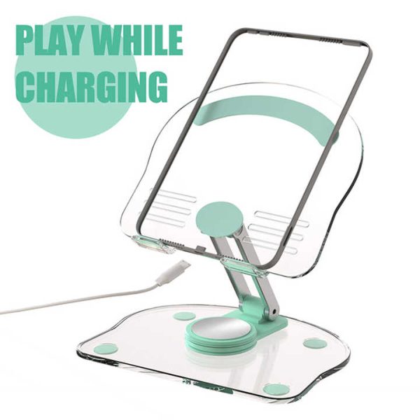 White Acrylic Foldable Tablet and Phone Stand - 360° Rotation, Anti-Slip Design, Lightweight and Compact - Image 4