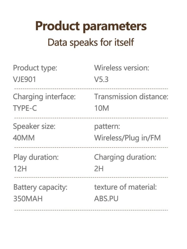 Brown VJE901 Wireless Bluetooth Over-Ear Headphones with Active Noise Cancelling - Image 5