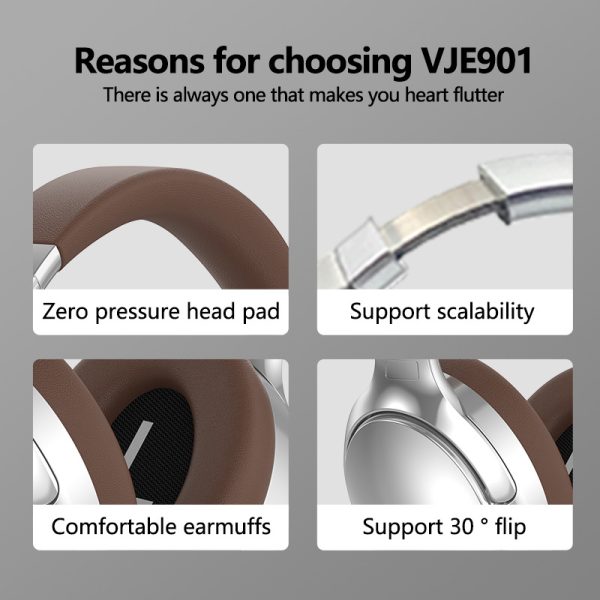 Black VJE901 Wireless Bluetooth Over-Ear Headphones with Active Noise Cancelling - Image 3