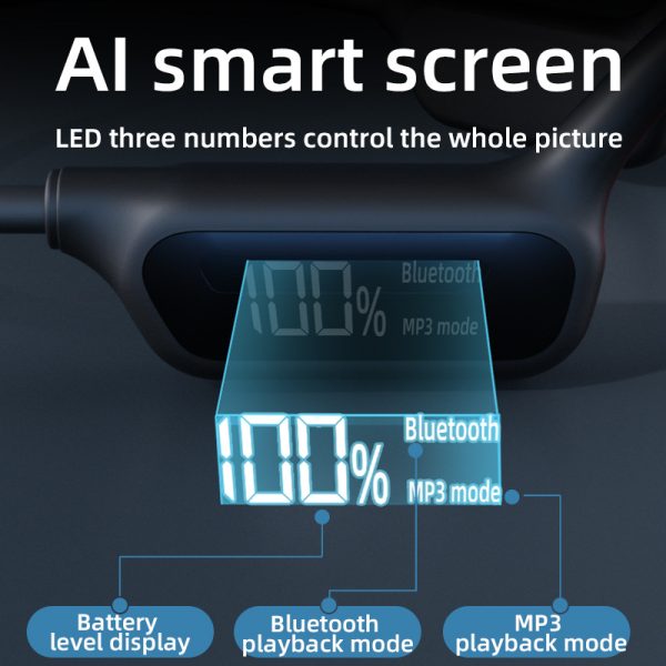 Black Waterproof Bone Conduction Bluetooth Headset - 32GB Memory, Lightweight & Durable for Sports - Image 3