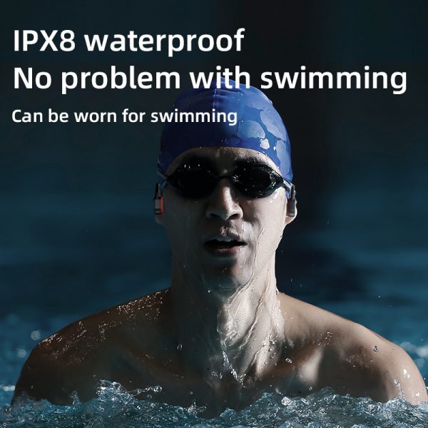 Black Waterproof Bone Conduction Bluetooth Headset - 32GB Memory, Lightweight & Durable for Sports - Image 4