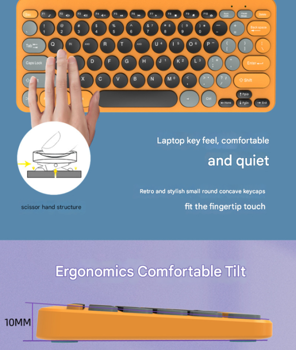 Purple Wireless Retro Keyboard and Mouse Set - Compact and Colorful Design - Image 2