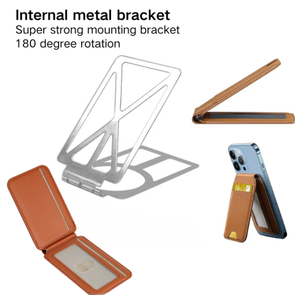 Brown MagSafe Magnetic Wallet with Stand - PU Leather Card Holder for iPhone - Image 5