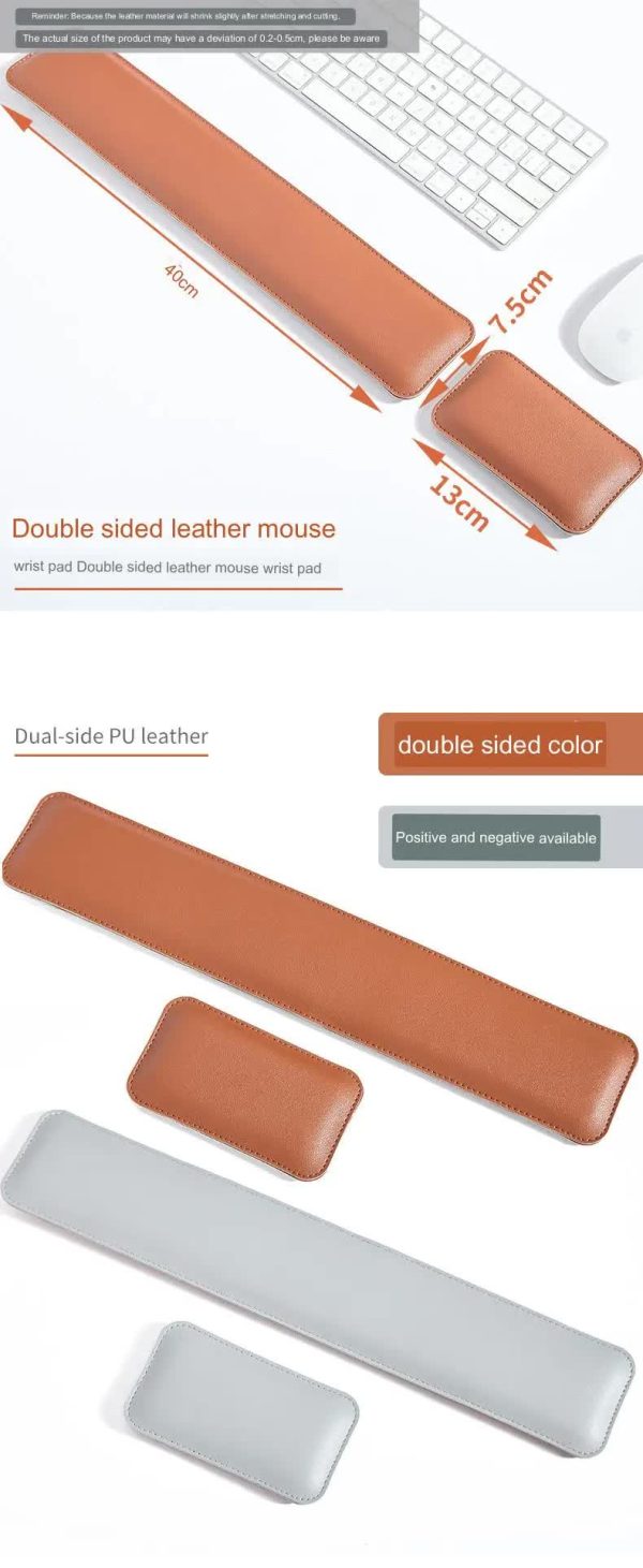 Orange And Grey (Keyboard Wrist Guard + Mouse Wrist Guard) Premium Dual-Sided PU Leather Keyboard Wrist Rest and Mouse Pad Set - Ergonomic Support for Comfortable Typing and Mouse Use - Image 4