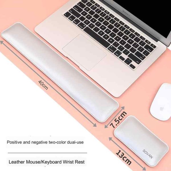 Red And Yellow (Keyboard Wrist Guard + Mouse Wrist Guard) Premium Dual-Sided PU Leather Keyboard Wrist Rest and Mouse Pad Set - Ergonomic Support for Comfortable Typing and Mouse Use - Image 2