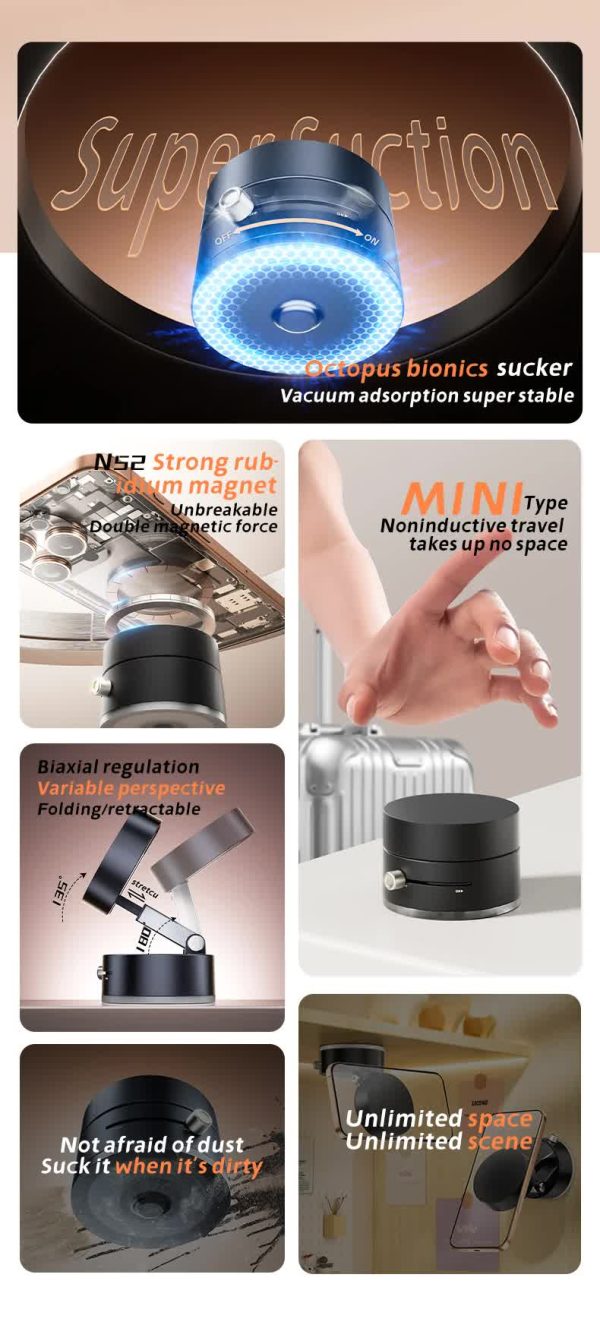White Magnetic Phone Mount for Cars and Home, 360° Rotating Magnetic Stand with PC Mirror Sticker - Image 8